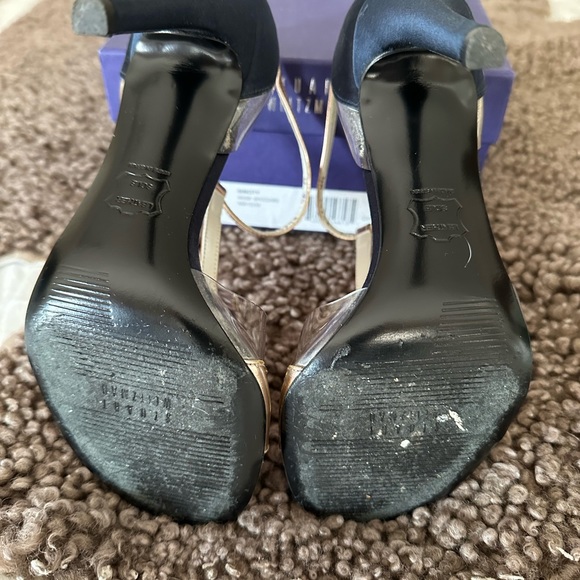Stuart Weitzman “Sincity” navy satin, rose gold and clear sandals - Picture 5 of 9